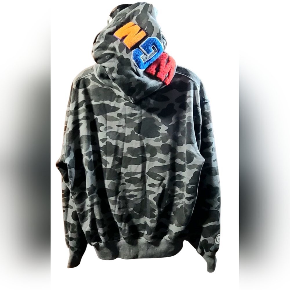Men's Camo Zip-Up Hoodie with Multicolor Lettering